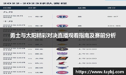 Bwin勇士与太阳精彩对决直播观看指南及赛前分析